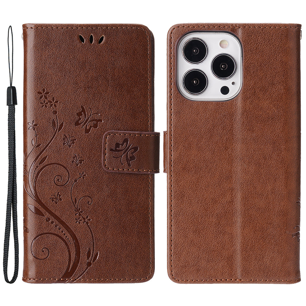 For iPhone 15 Pro Max Cell Phone Case Imprinted Butterflies PU Leather Wallet Cover Stand with Strap For iPhone 15 Pro Max Cell Phone Case Imprinted Butterflies PU Leather Wallet Cover Stand with Strap
